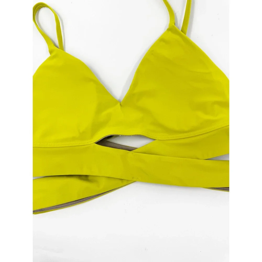 Lululemon Take Power Bra Yellow Green Wrap Cut Out‎ Sports Bra LW2DBWS Size 6